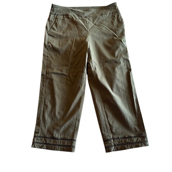 Allison Daley Pants - Allison Daley Womens Olive Green Lattice Trim Pull On Cropped Pants‎ Size 14